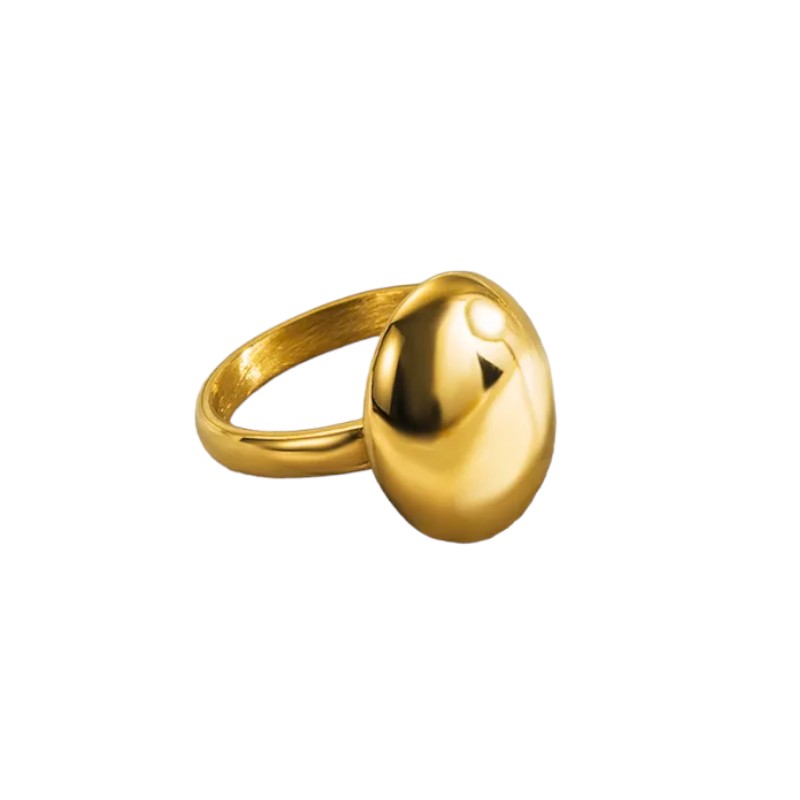 Anillo de óvalo grueso - Acero inoxidable con chapa de oro