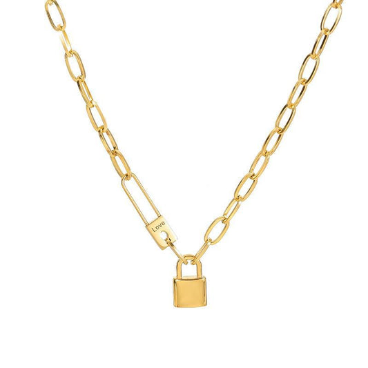 Collar con candado LOVE - Acero inoxidable chapado en oro de 18K